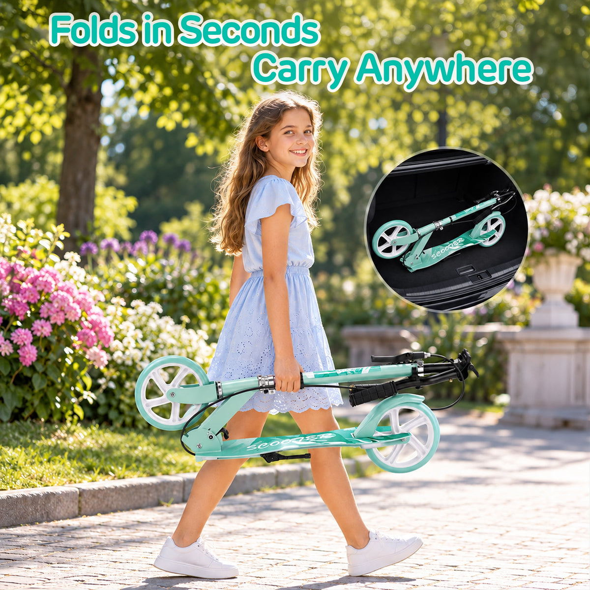 Redsmile Kick Scooter with 4 Adjustable Levels,Folding Commuter Scooter with Dual Brakes and 8 Inch Big Wheels for Teens and Adults,Green