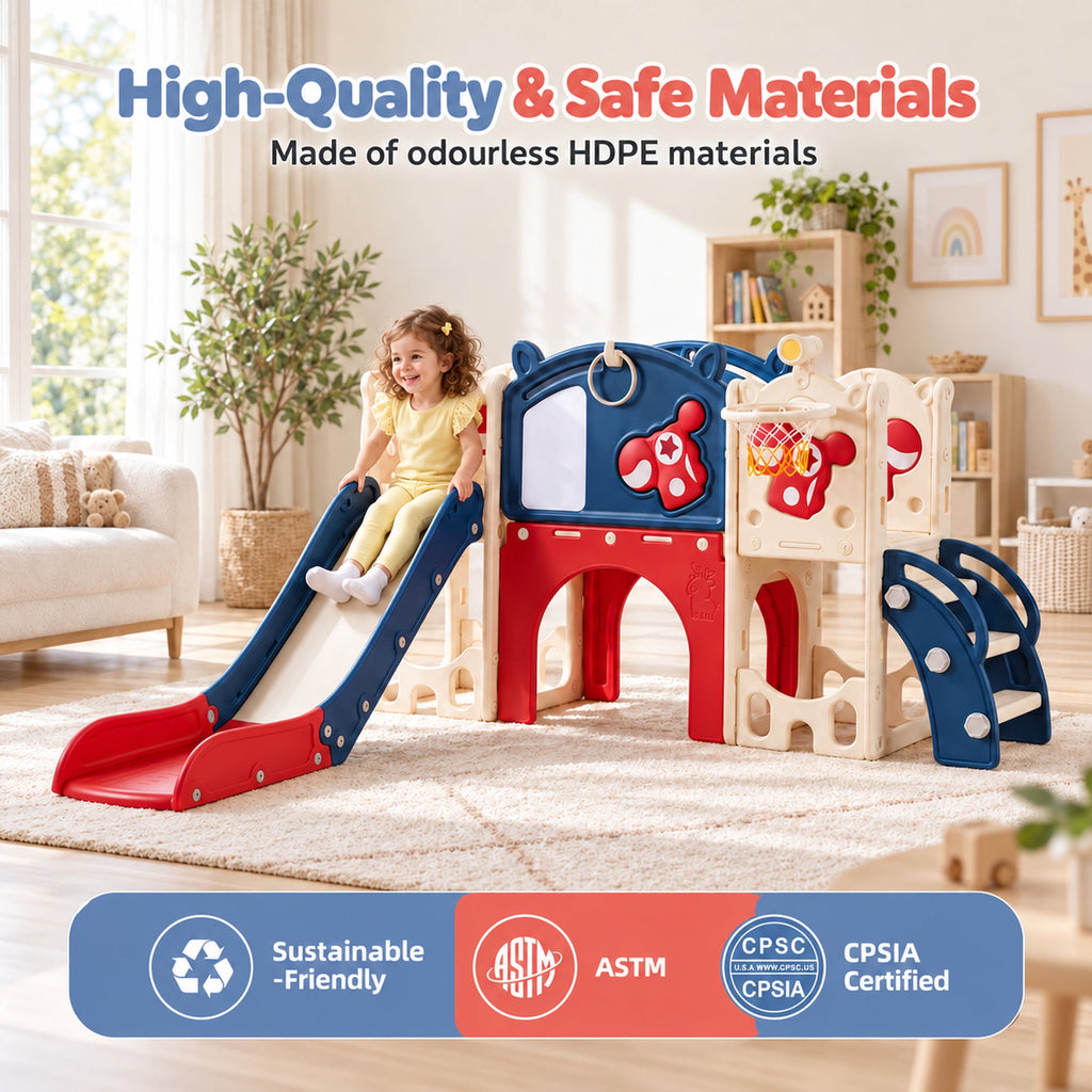 Redsmile 11-in-1 Toddler Slide and Climber Indoor Playground with Tunnel, Basketball Hoop, Drawing Board and Ring Toss, Outdoor Kids Playset Activity Center with Storage for Boys and Girls