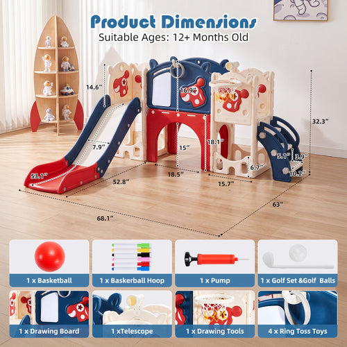 Redsmile 11-in-1 Toddler Slide Indoor Playground with Climber, Basketball Hoop and Storage, Kids Activity Center for Boys Girls