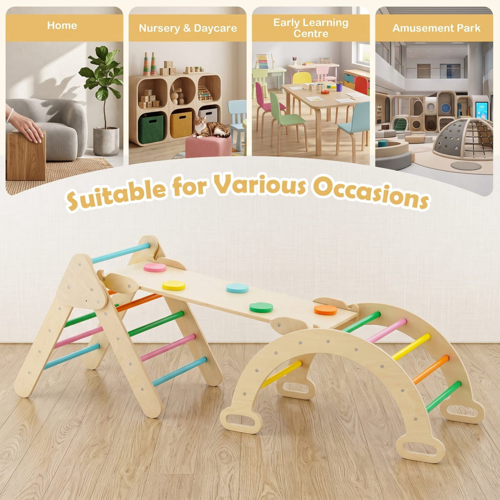 Redsmile 5-in-1 Wooden Kids Climber Toys with Triangle Arch Ramp for Kids Toddlers, Indoor Outdoor Playset for Boys and Girls 1+ Years Old, Multicolor
