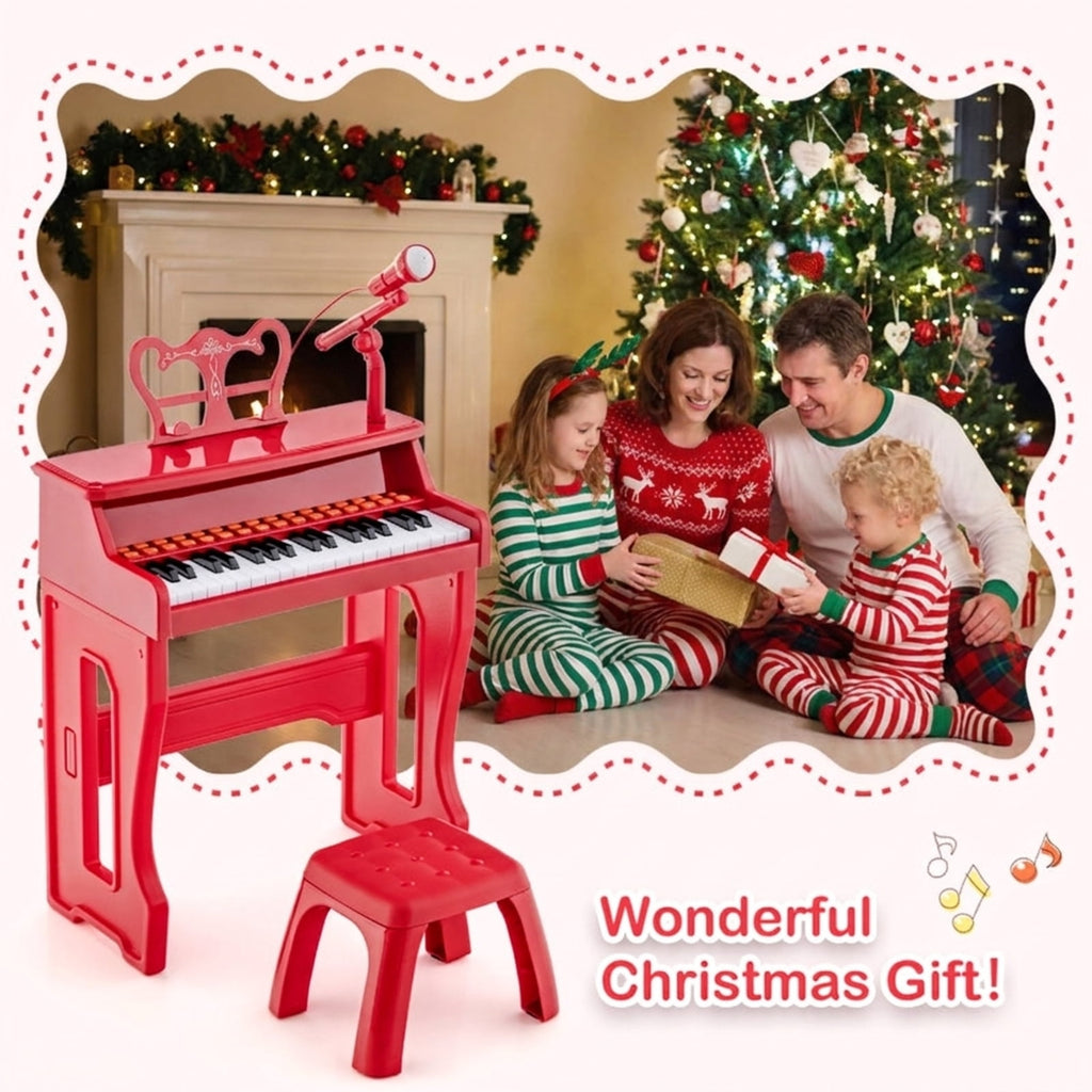 Redsmile 37-Key Kids Piano Keyboard with Microphone and Stool for Toddlers and Beginners Ages 3 and Up, Red