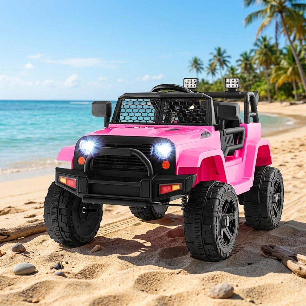 Redsmile 12V Kids Ride On Truck with Parental Remote Control, Battery Powered Electric Pickup with LED Headlights, Seat Belt, Lockable Doors, USB AUX, Spring Suspension Wheels, Pink
