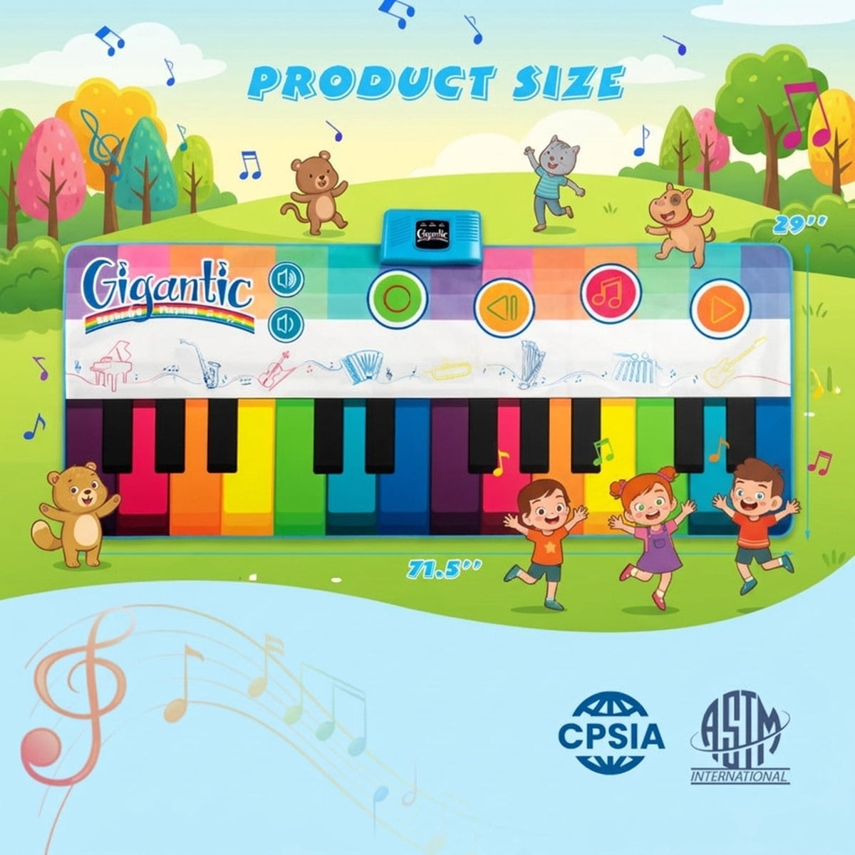 Redsmile Kids Floor Piano Play Mat with 8 Instrument Sounds and 24 Piano Keys for Tummy Time and Crawling, Multicolor