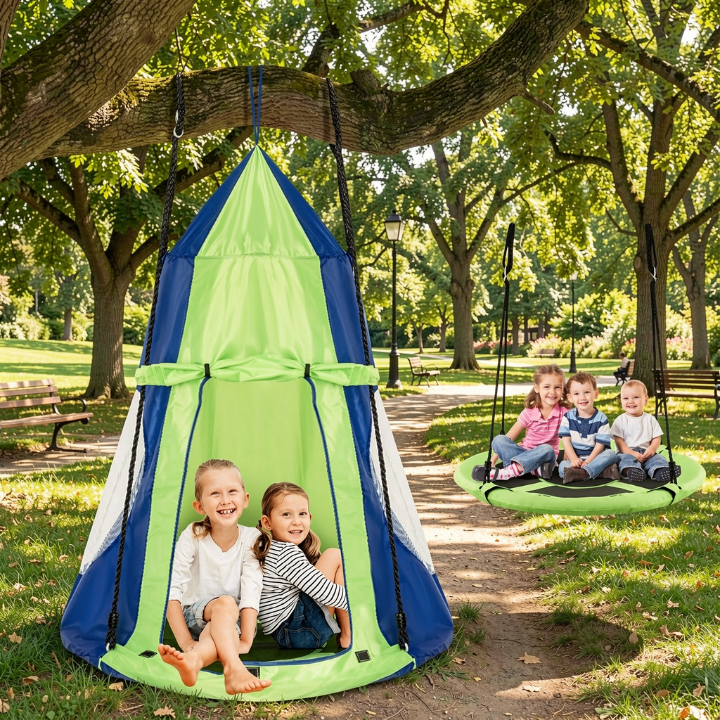 Redsmile 2-in-1 40 Inch Kids Hanging Chair Detachable Swing Tent Set 330 lbs Capacity Indoor Outdoor Play - Green