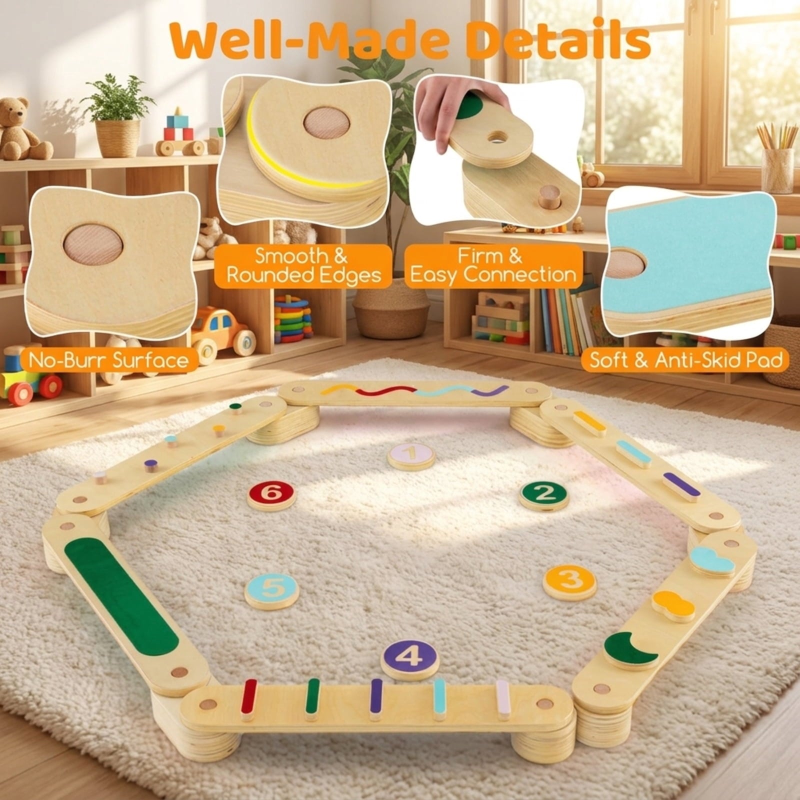 Redsmile Kids Balance Beam Set, Wooden Balance Boards with Stepping Stones, Toddler Balance and Coordination Toy, Multicolor