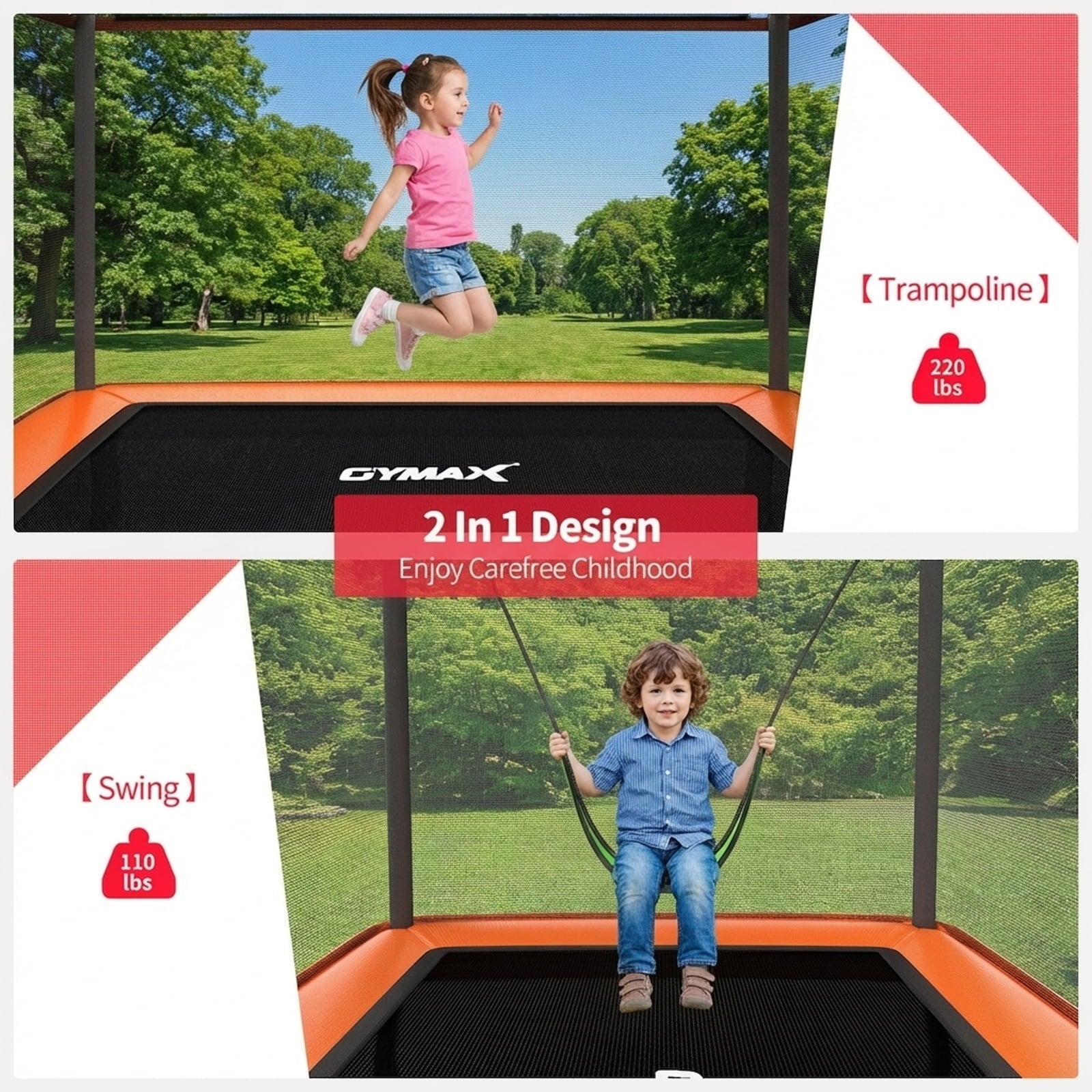 Redsmile 6 Feet Kids Entertaining Trampoline with Swing Safety Fence Orange - Kids Trampoline with Safety Enclosure Net Swing Outdoor Backyard Play Equipment