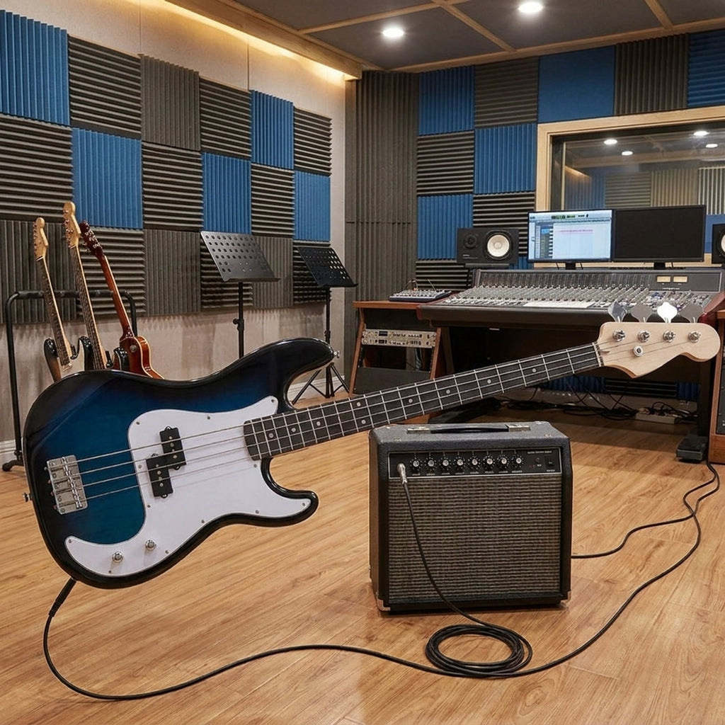 Redsmile 45.5 Inch 4 String Electric Bass Guitar with Double Pickups and Gig Bag for Beginners, Blue