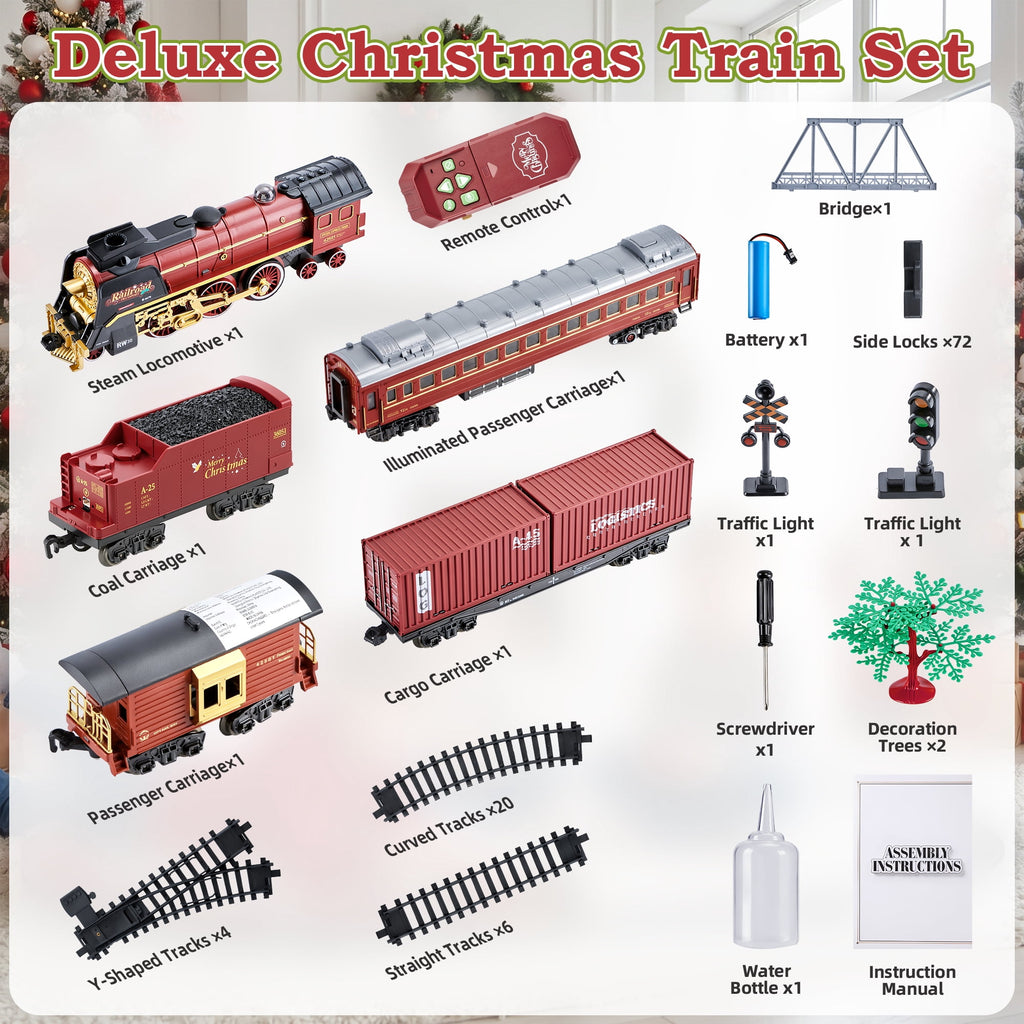 Redsmile Train Set,Remote Control Trains for Set for Kids with Smokes, Lights and Sound,Toy Train Set for Under Christmas Tree, Holiday Birthday Gift for Boys and Girls