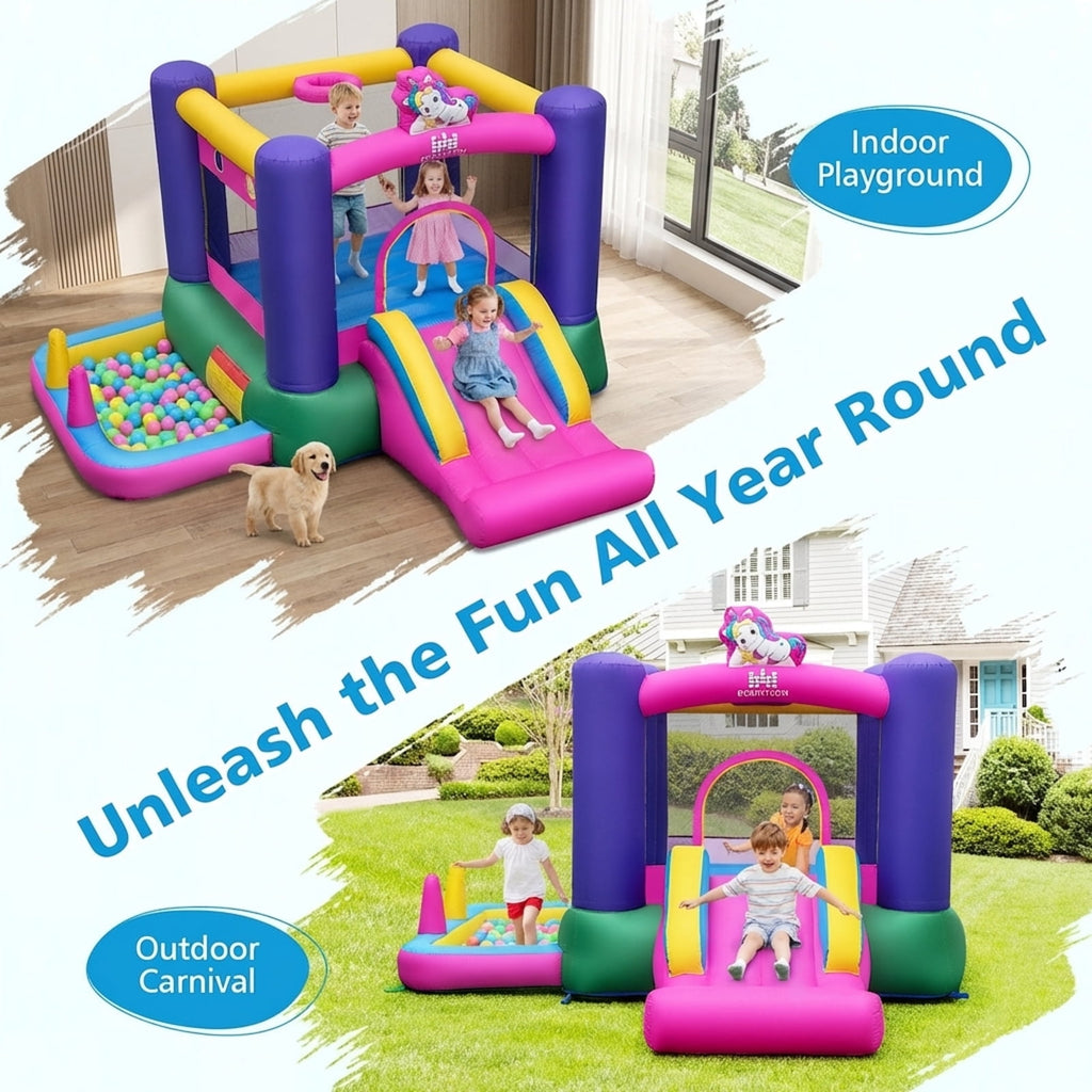 Redsmile 6-in-1 Bouncy Castle Inflatable Bounce House with Slide and Ball Pit with 480W Blower - Multicolor