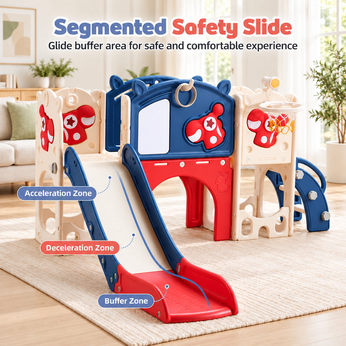 Redsmile 11-in-1 Toddler Slide and Climber Indoor Playground with Tunnel, Basketball Hoop, Drawing Board and Ring Toss, Outdoor Kids Playset Activity Center with Storage for Boys and Girls