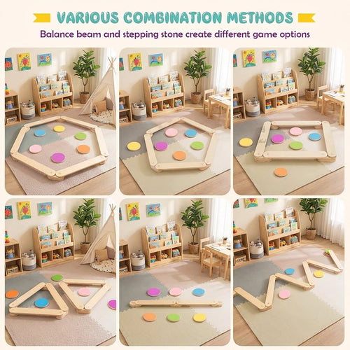 Redsmile 12-Piece Kids Wooden Balance Beam with Colorful Steeping Stones - Motor Skill Development Educational Toy for Toddlers