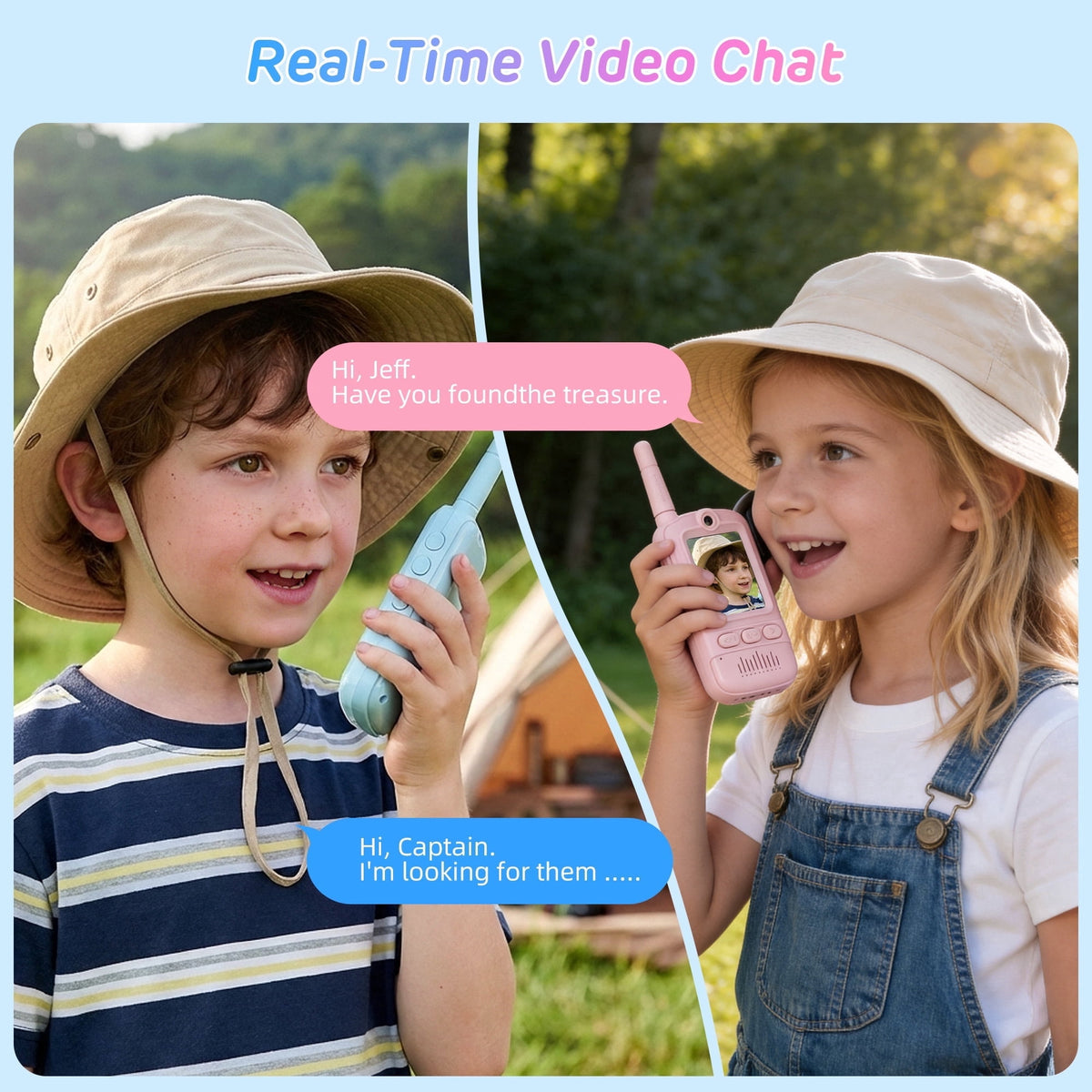 Redsmile Video Walkie Talkies for Kids,2 Pack Multifunctional Rechargeable Long Range Two Way Radios Video Call Toys for Indoor, Camping, Hiking, Travel,Gift for Boys Girls Age 3-12 (Blue/Pink)