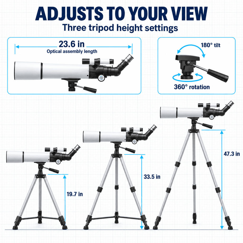 Redsmile Telescope for Adults and Kids, 80mm Aperture 500mm Refractor Telescope for Beginners, High Powered 20x to 50x Astronomy Optics, AZ Mount Tripod, Portable for Moon, Stargazing, Birding, White