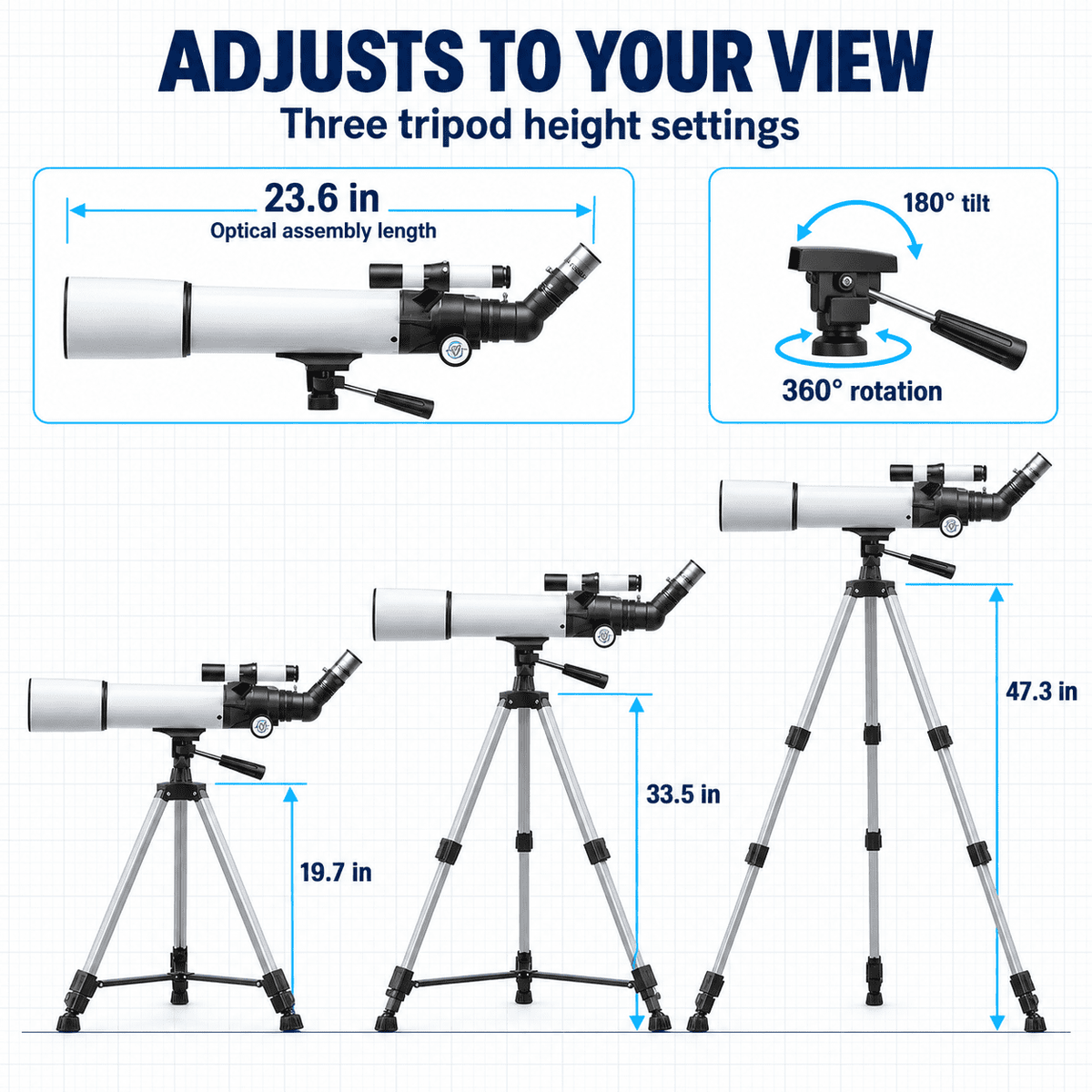 Redsmile Telescope for Adults and Kids, 80mm Aperture 500mm Refractor Telescope for Beginners, High Powered 20x to 50x Astronomy Optics, AZ Mount Tripod, Portable for Moon, Stargazing, Birding, White