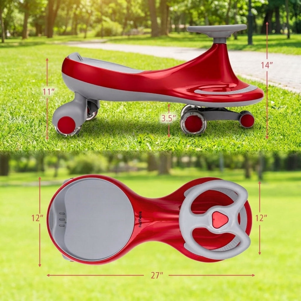 Redsmile Wiggle Car Ride On Toy for Toddlers and Kids Ages 2 and Up, Kids Wiggle Car with Flashing PU Wheels and No Batteries Needed, Twist Car Holds 110 lbs, Red