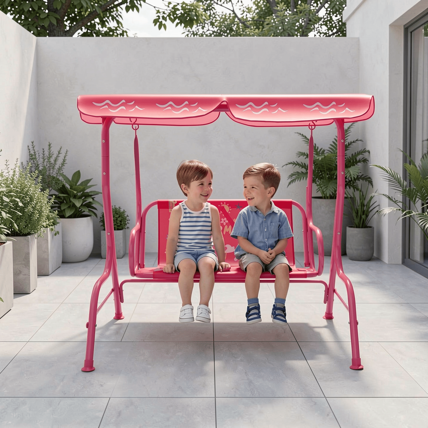 Redsmile 2-Seater Kids Patio Swing with Metal Stand and Adjustable Canopy - Pink - Backyard Play - Outdoor Fun
