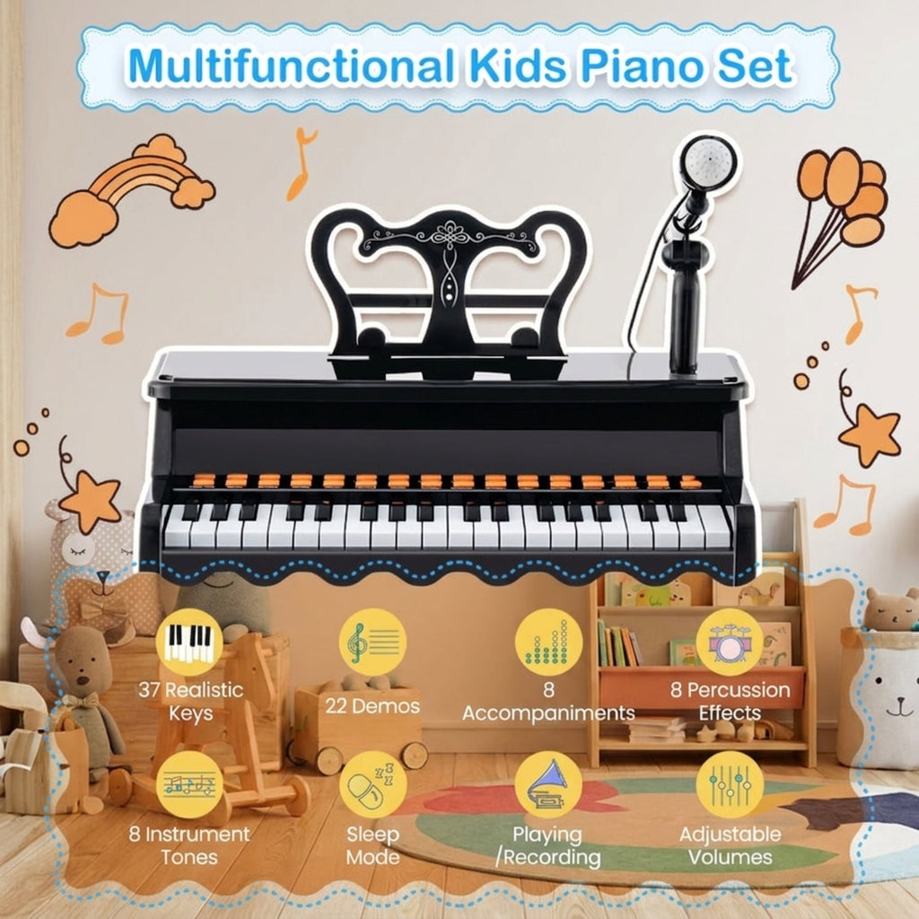 Redsmile 37-Key Kids Piano Keyboard with Microphone and Stool for Toddlers and Beginners Ages 3 and Up, Black