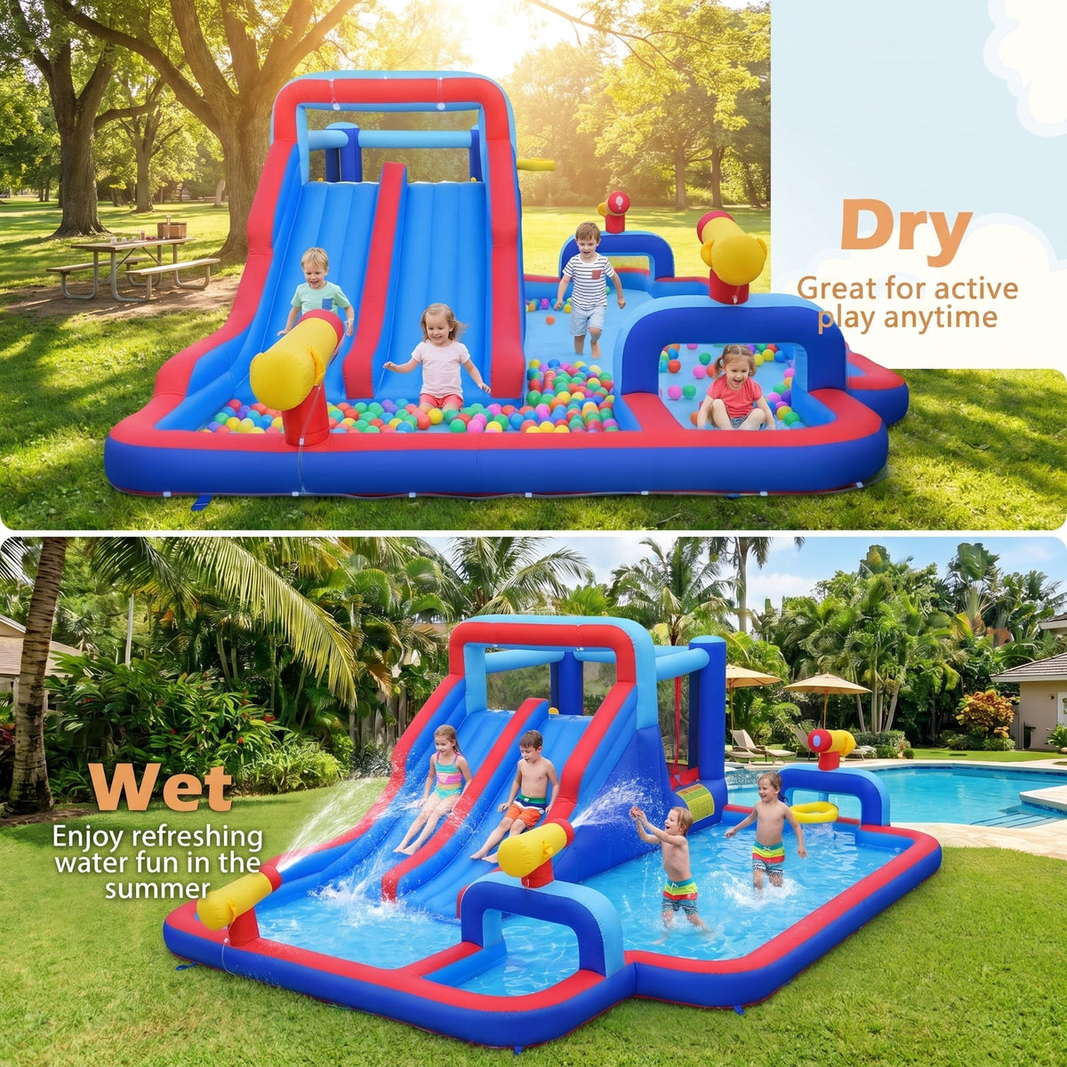 Redsmile Inflatable Water Slide Park for Kids Backyard Outdoor Fun, Multicolor
