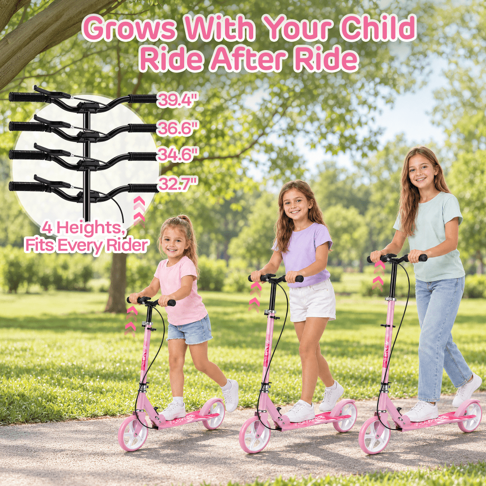 Redsmile Kick Scooter with 4 Adjustable Levels,Folding Commuter Scooter with Dual Brakes and 8 Inch Big Wheels for Teens and Adults,Pink