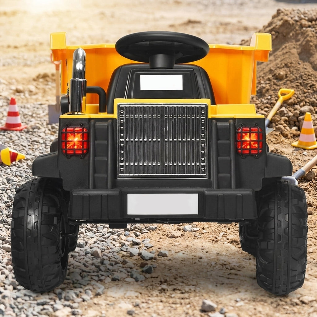 Redsmile 12V Battery Kids Ride On Dump Truck with Electric Bucket, Detachable Shovel, 2.4G Parental Remote Control, LED Lights, USB Music Toddler Toy, Yellow