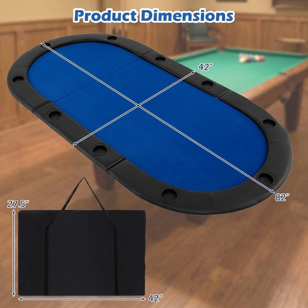 Redsmile 84 x 42 Inch 10-Player Foldable Poker Table Top, Portable Padded Card Game Table Topper with 10 Cup Holders and Carrying Bag, Folding Poker Table Top for Home Party, Blue