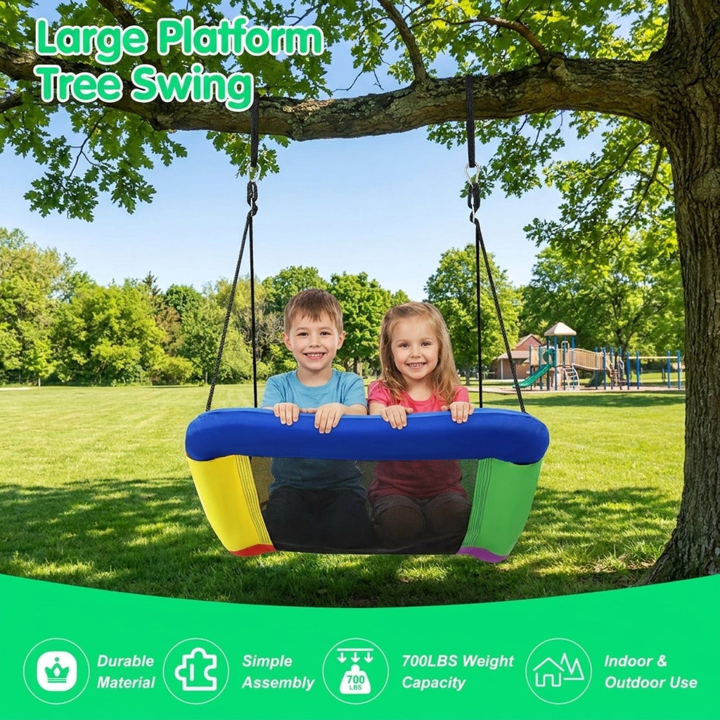 Redsmile Platform Tree Swing for Kids and Adults, 60 Inch Giant Saucer Tree Swing with Adjustable Ropes, 700 lb Outdoor Backyard Swing, Multicolor
