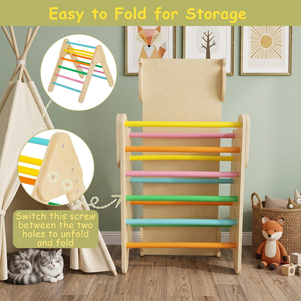 Redsmile 5-in-1 Wooden Kids Climber Toys with Triangle Arch Ramp for Kids Toddlers, Indoor Outdoor Playset for Boys and Girls 1+ Years Old, Multicolor