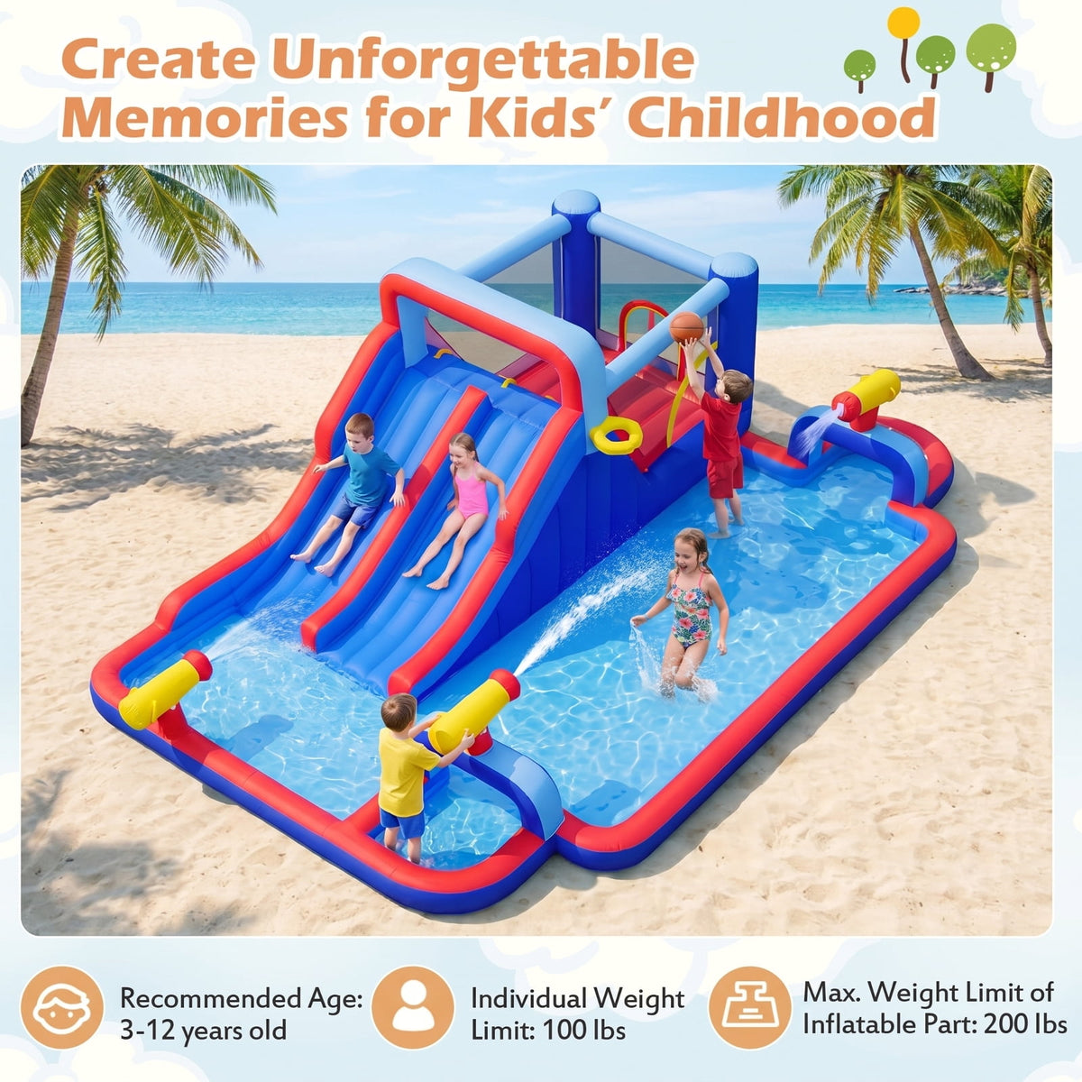Redsmile Inflatable Water Slide Park for Kids Backyard Outdoor Fun, Multicolor