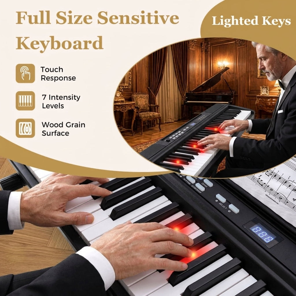 Redsmile 88-Key Electric Keyboard Piano with Adjustable Stand, Stool, Sustain Pedal and Carrying Bag, Full-Size Digital Piano Set for Beginners, Black