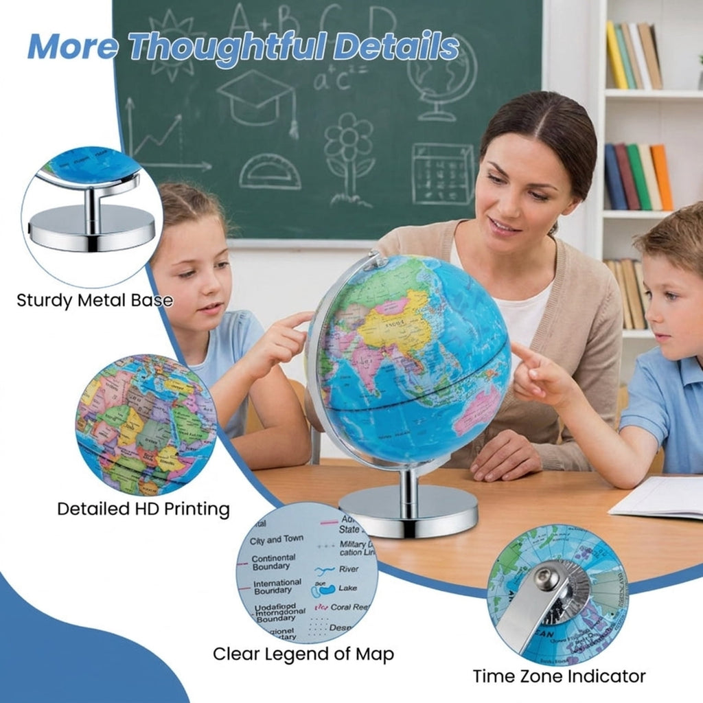 Redsmile 3-in-1 Illuminated World Globe for Kids, 9 Inch Educational Globe with Stand, 88 Constellations, Night Light and 190+ Countries, Learning Gift for Boys and Girls, Christmas Gift, Blue