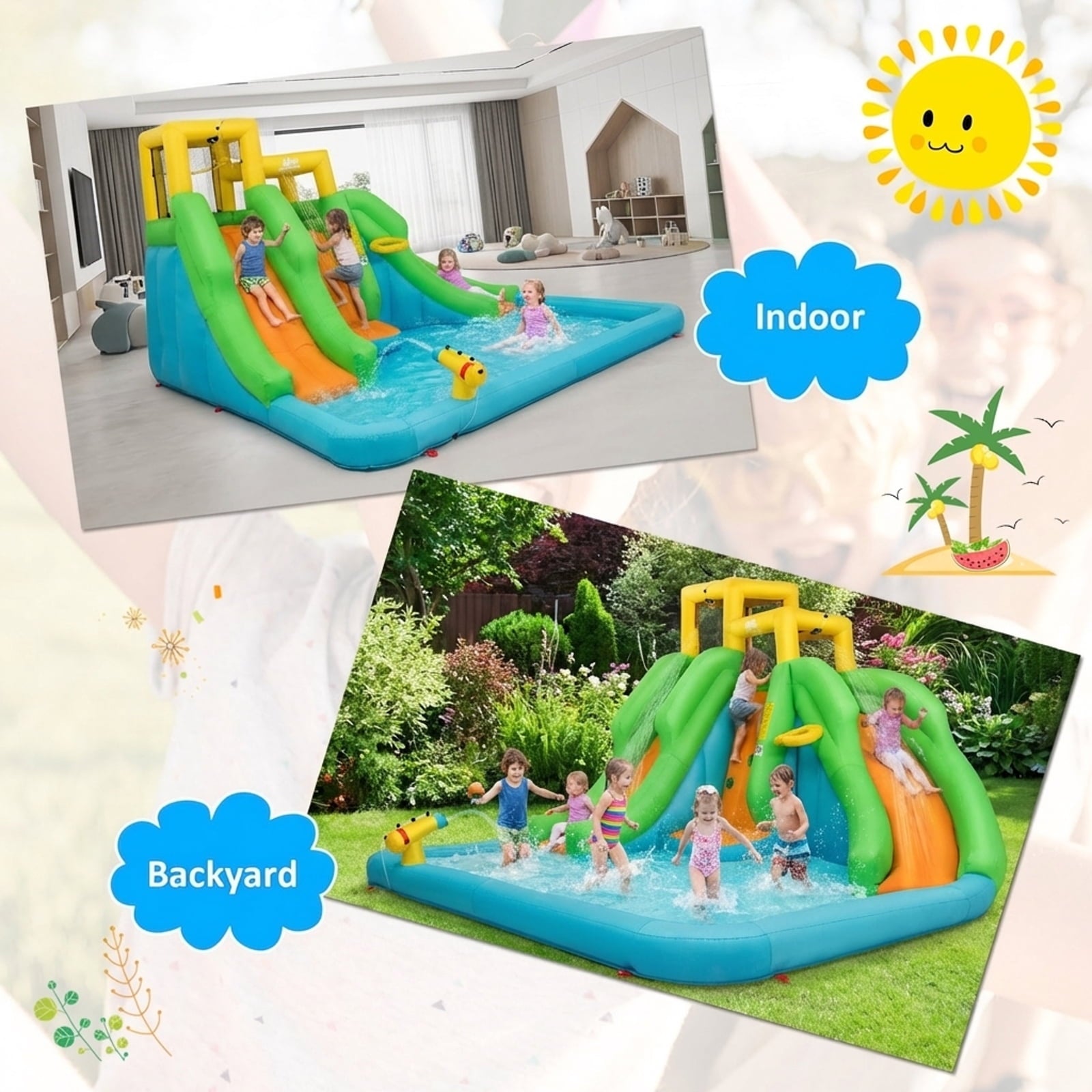 Redsmile Kids Inflatable Water Park Bounce House with 480W Blower - Multicolor - Kids Birthday Party