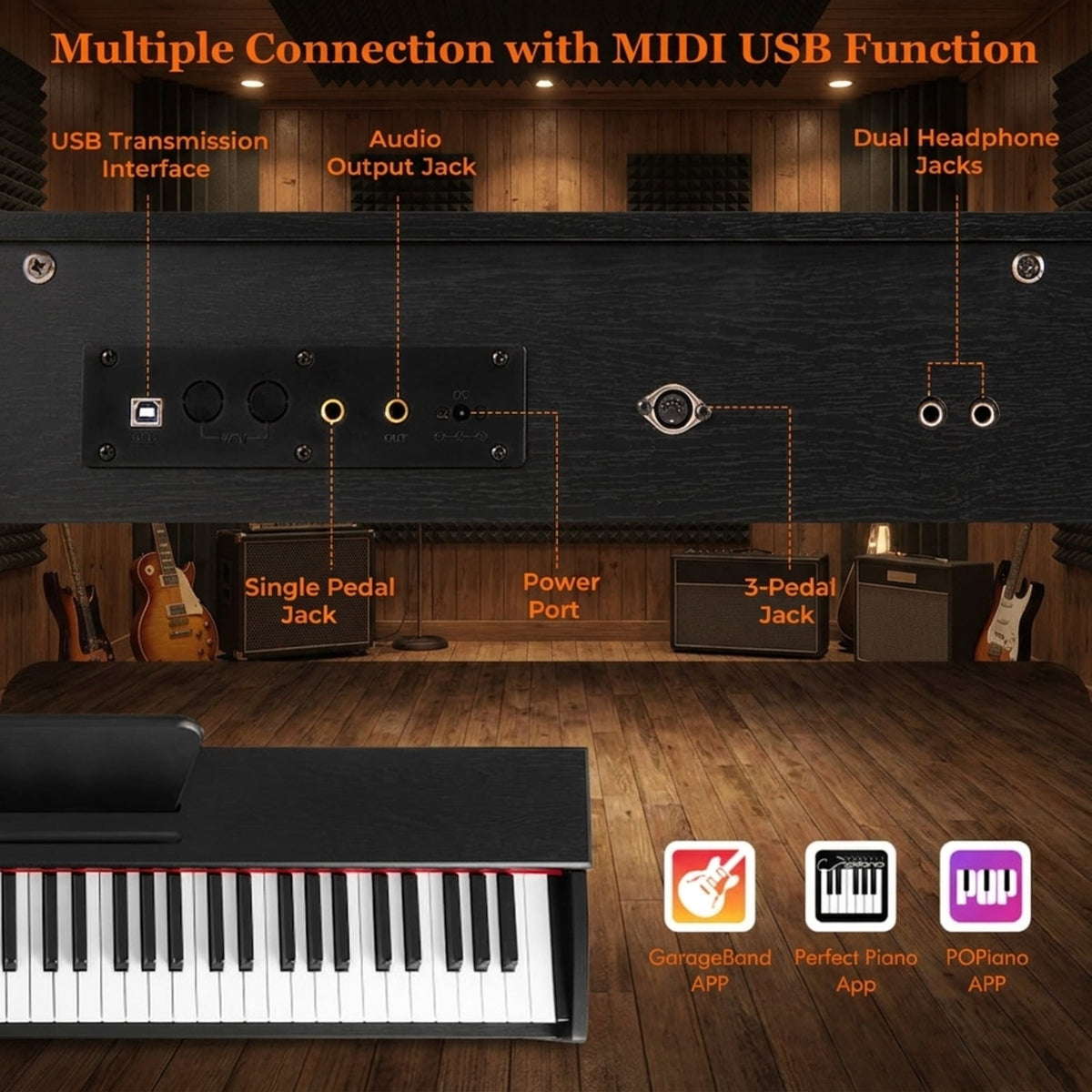 Redsmile 88 Key Hammer Action Weighted Digital Piano with Furniture Stand 128 Tones and Dual Keyboard Mode for Home Practice, Black