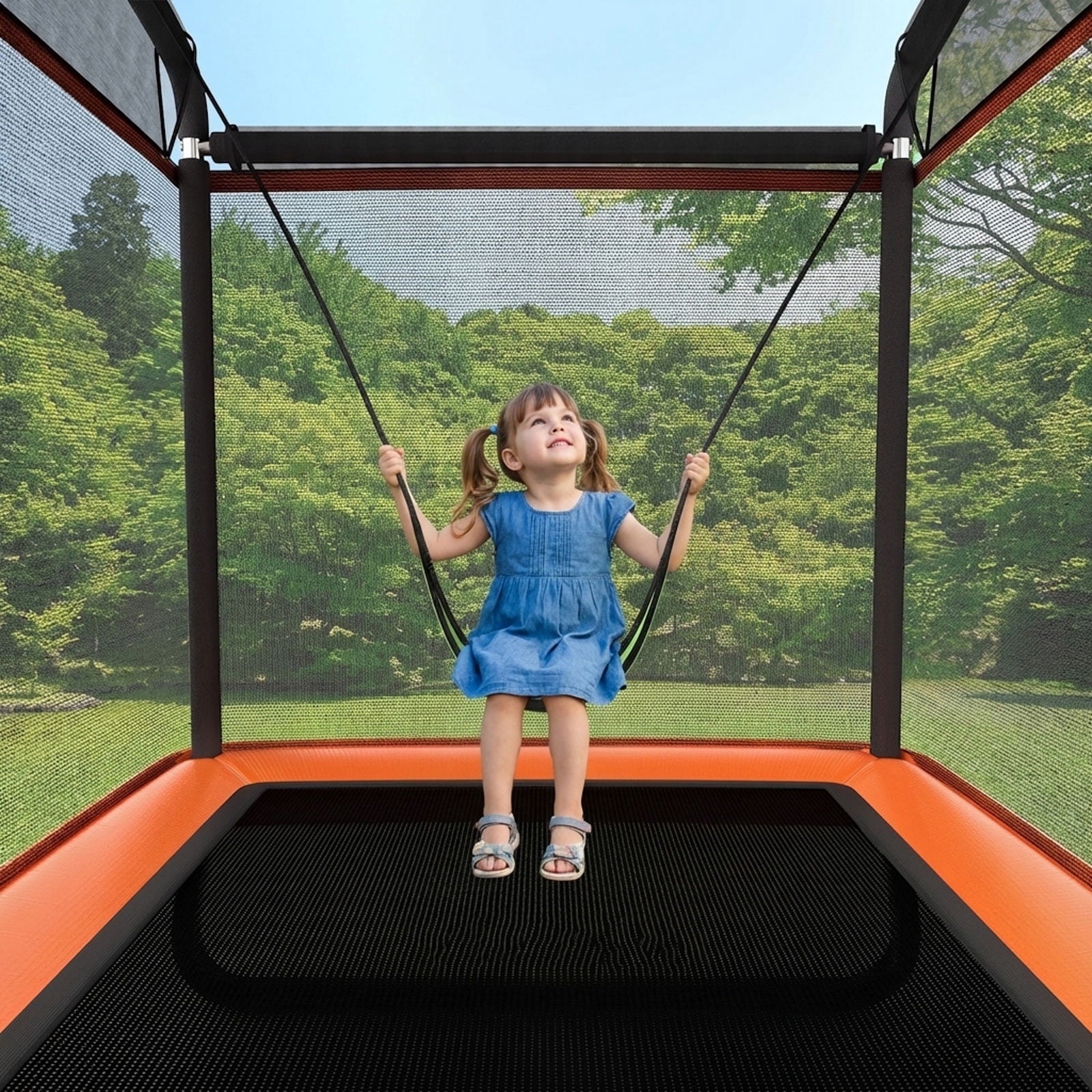 Redsmile 6 Feet Kids Entertaining Trampoline with Swing Safety Fence Orange - Kids Trampoline with Safety Enclosure Net Swing Outdoor Backyard Play Equipment