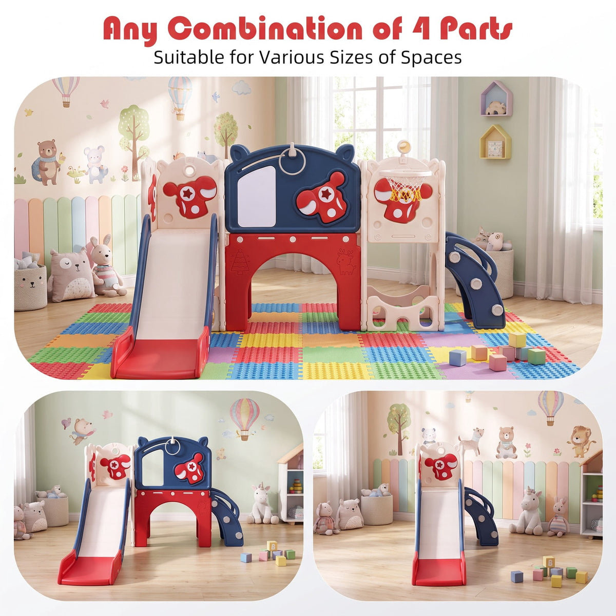 Redsmile Kids Slide and Climber Playset with Basketball Hoop, Telescope, Golf, Drawing Board and Ring Toss Activities