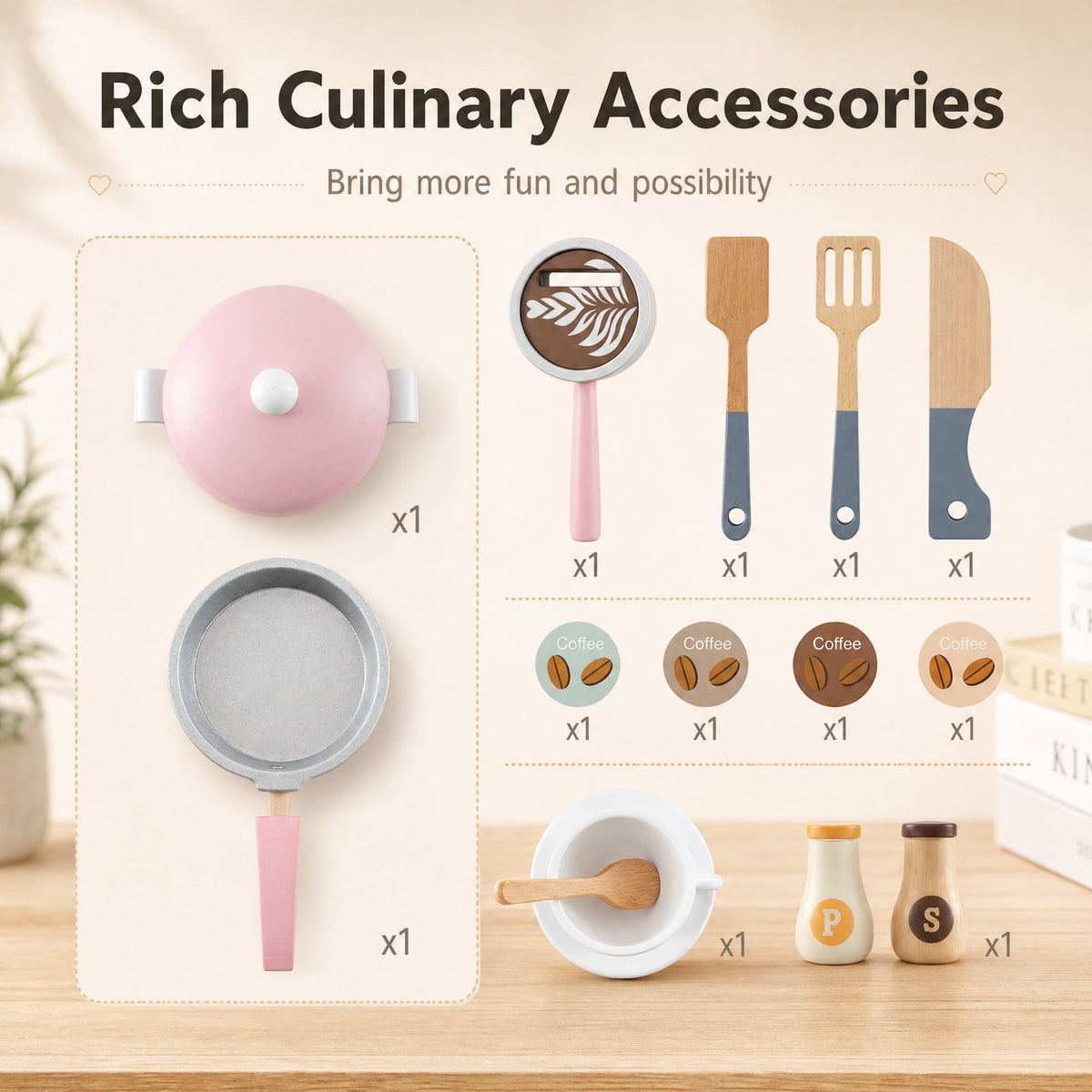 Redsmile Wooden Kids Kitchen Playset for Toddlers 3+ Years, Pretend Play Kitchen with Coffee Maker, Microwave, Oven, Stove, Sink and Washing Machine, Click-Sound Knobs, Christmas Gift, Pink
