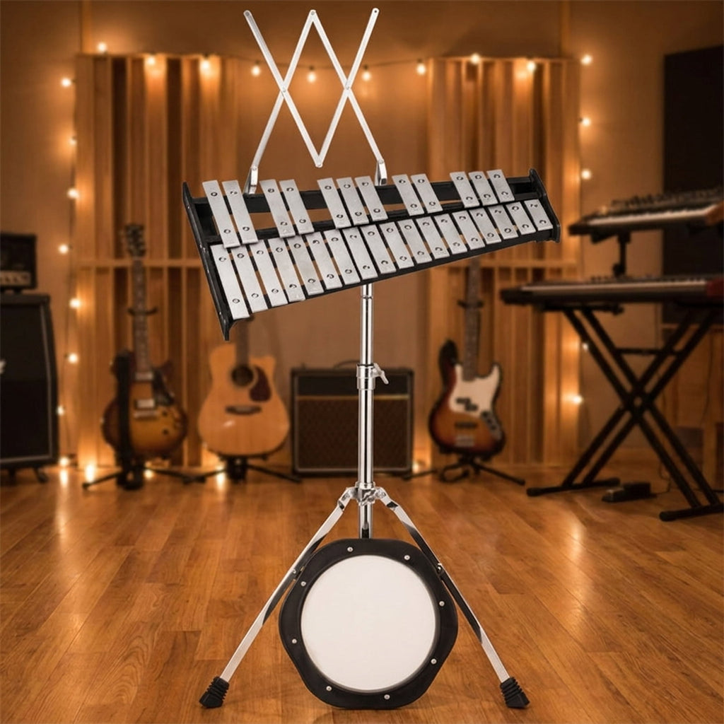Redsmile 30-Note Glockenspiel Percussion Set with Adjustable Stand and Mallets for Beginner Kids, Black