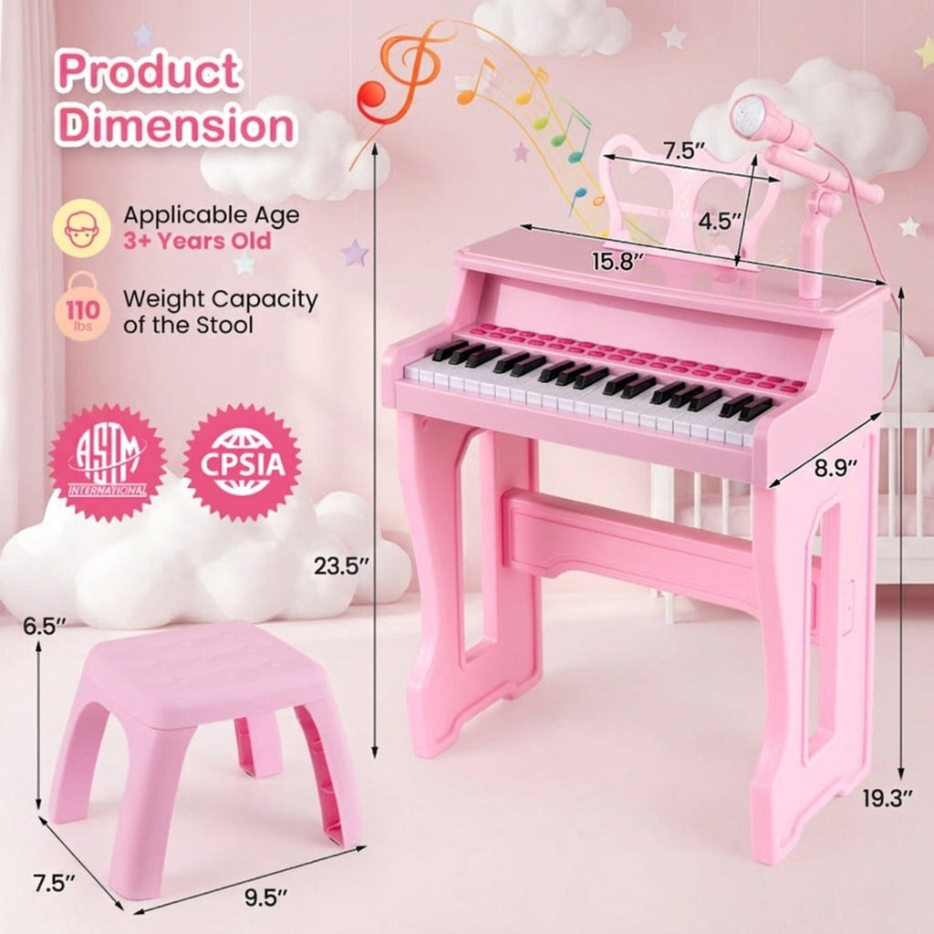 Redsmile 37-Key Kids Piano Keyboard with Microphone and Stool for Toddlers and Beginners Ages 3 and Up, Pink