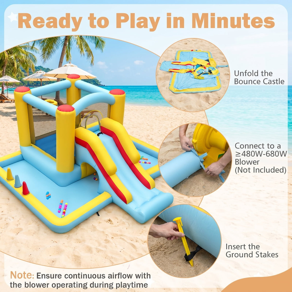 Redsmile Inflatable Bounce House 7-in-1 Bouncy Castle with Slide and Tunnel without Blower