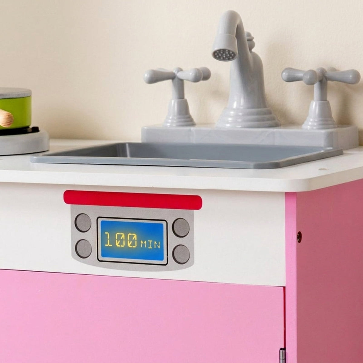 Redsmile Wooden Play Kitchen for Kids, Pretend Cooking Playset with Cookware Accessories, Toddler Kitchen Toy, Pink