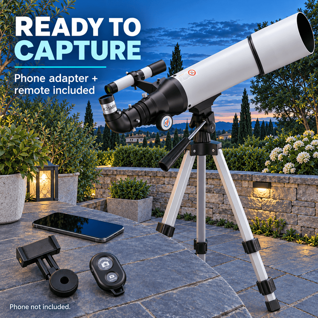 Redsmile Telescope for Adults and Kids, 80mm Aperture 500mm Refractor Telescope for Beginners, High Powered 20x to 50x Astronomy Optics, AZ Mount Tripod, Portable for Moon, Stargazing, Birding, White
