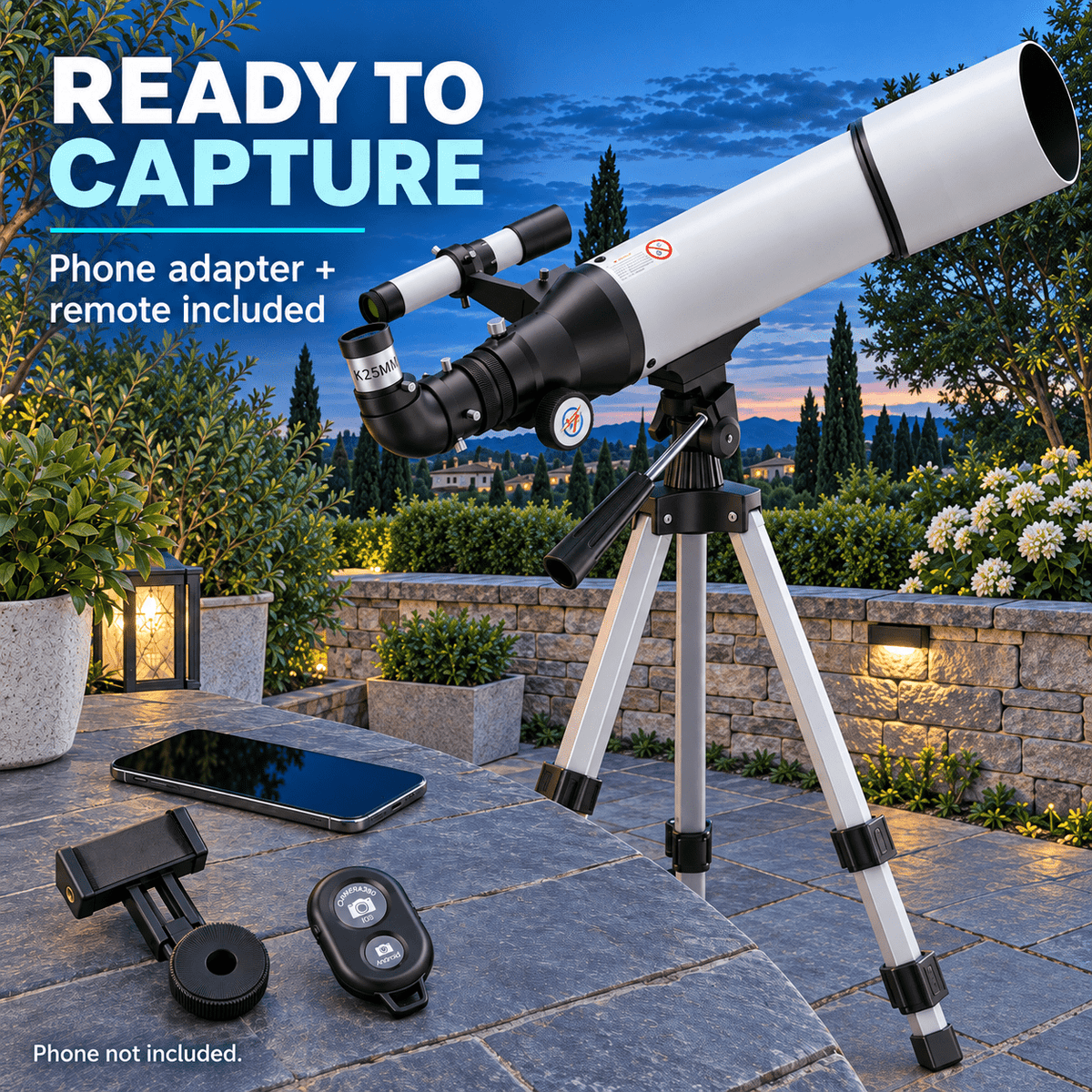 Redsmile Telescope for Adults and Kids, 80mm Aperture 500mm Refractor Telescope for Beginners, High Powered 20x to 50x Astronomy Optics, AZ Mount Tripod, Portable for Moon, Stargazing, Birding, White