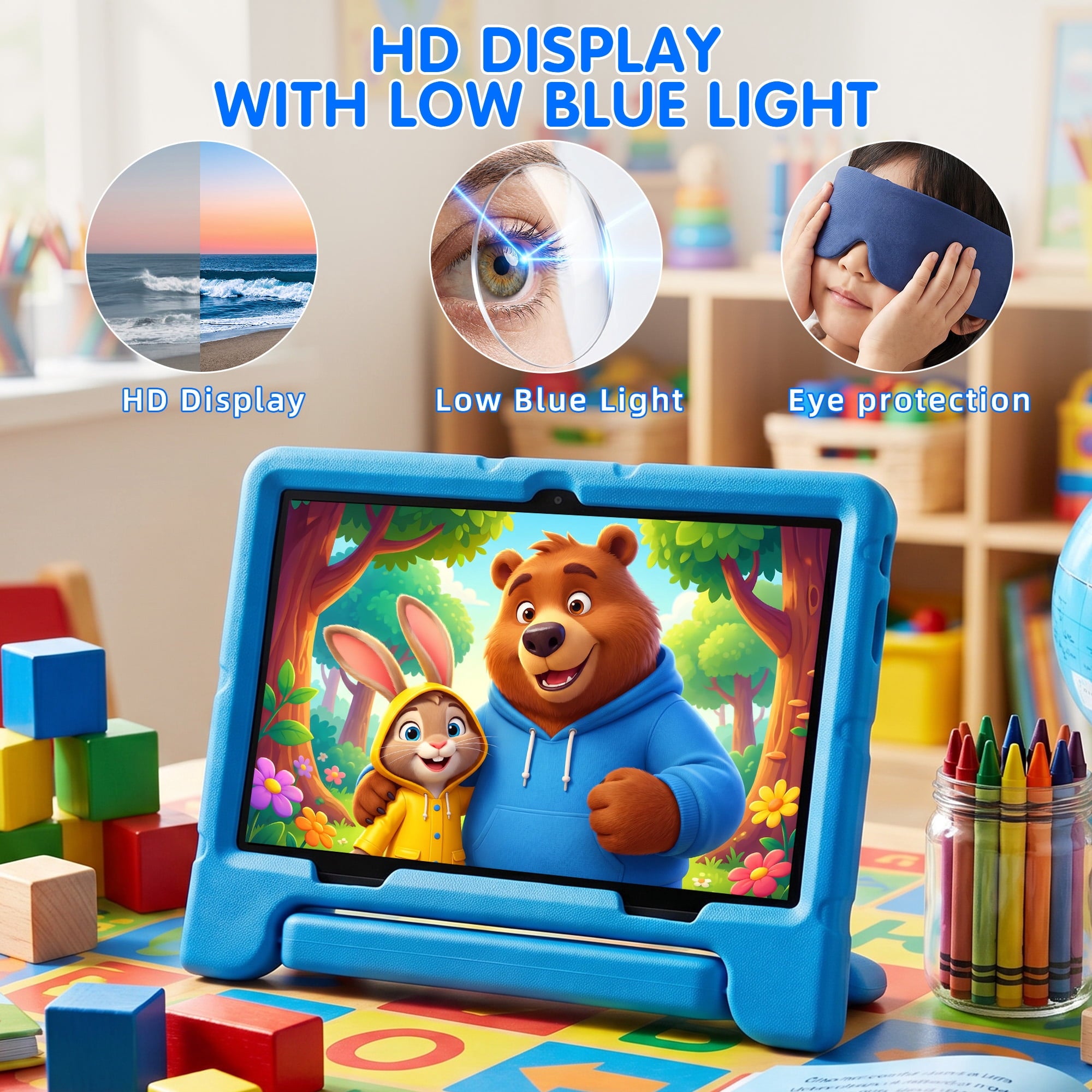 Redsmile Kids Tablet,10 inch Android 14 Tablet for Kids with Case,3GB+64GB,Dual Camera Tablet for Kid, 8000mAh, WiFi,Parental Control,Child Education Tablet,Gift for Boys and Girls,Blue