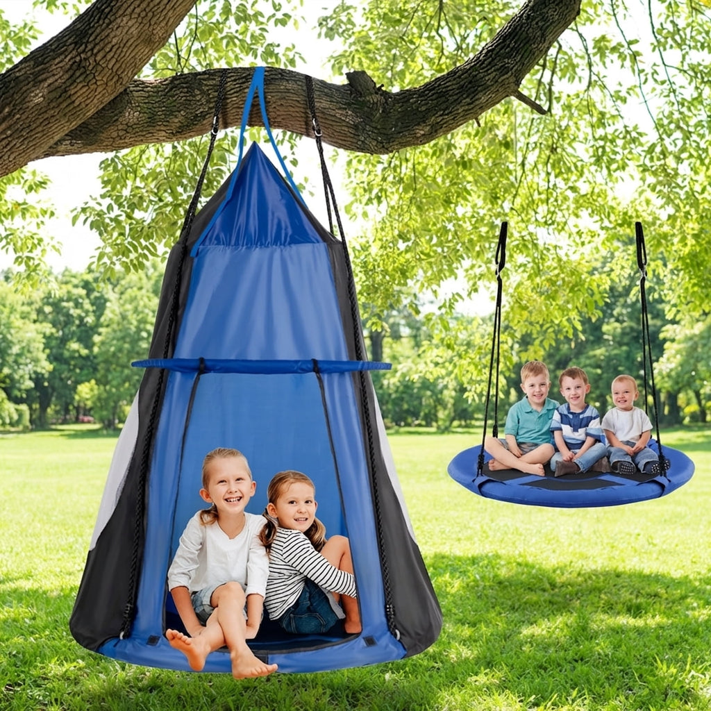 Redsmile 2-in-1 40 Inch Kids Hanging Chair Detachable Swing Tent Set 330 lbs Capacity Indoor Outdoor Play - Blue
