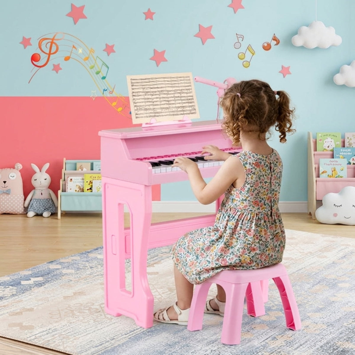 Redsmile 37-Key Kids Piano Keyboard with Microphone and Stool for Toddlers and Beginners Ages 3 and Up, Pink