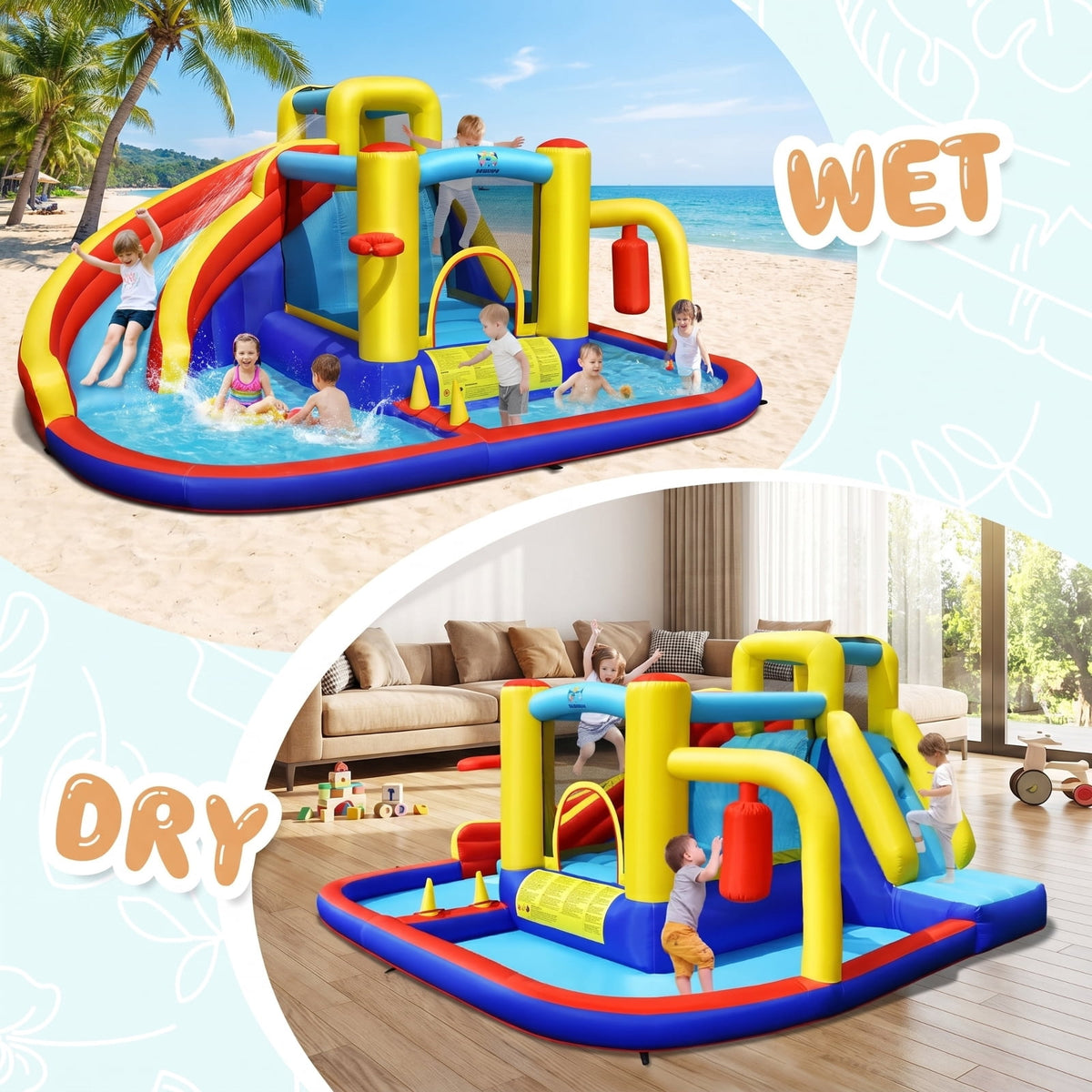 Redsmile 7-in-1 Inflatable Water Slide Bounce Castle with Splash Pool and Climbing Wall without
