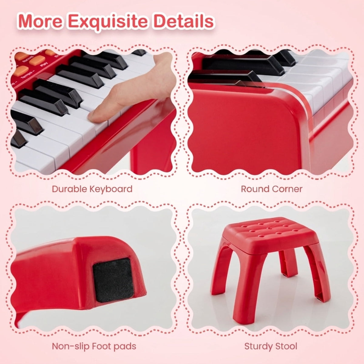 Redsmile 37-Key Kids Piano Keyboard with Microphone and Stool for Toddlers and Beginners Ages 3 and Up, Red