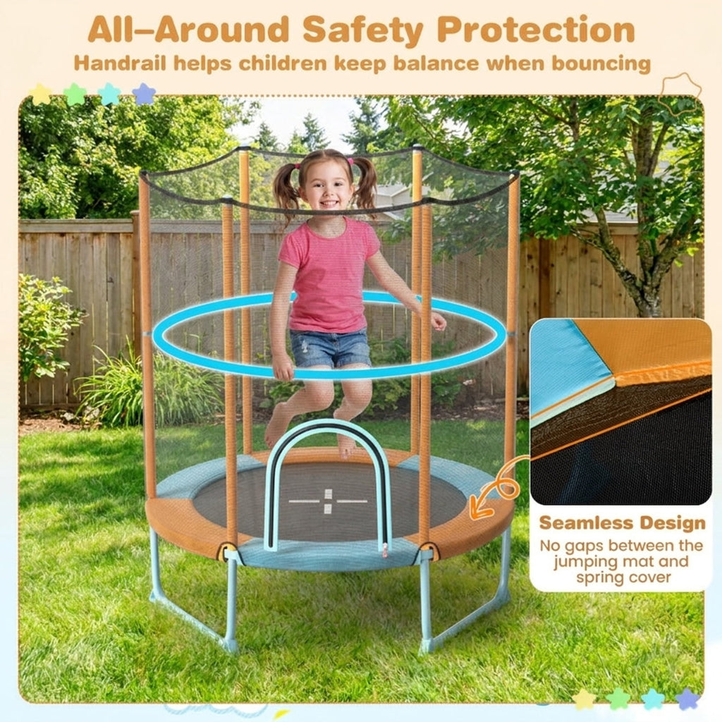 Redsmile 60 Inch Trampoline with Gymnastic Bar and Rings for Kids, Orange