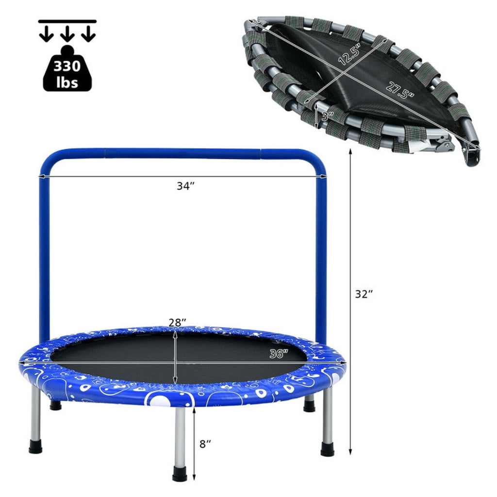 Redsmile 36 Inch Kids Trampoline Mini Rebounder with Full Covered Handrail, Blue