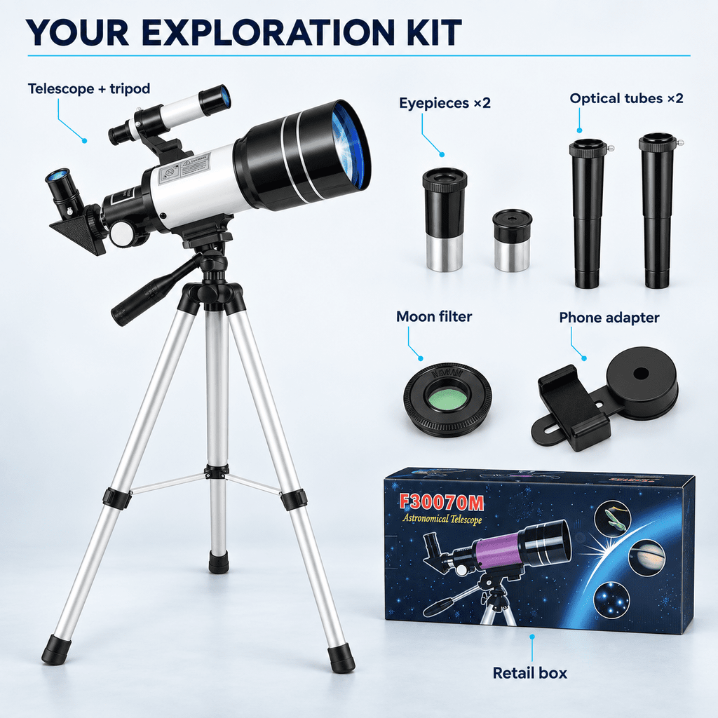 Redsmile Telescope for Kids and Adults, 70mm Aperture Astronomy Refractor Telescope for Beginners with Tripod Phone Adapter and Barlow Lense