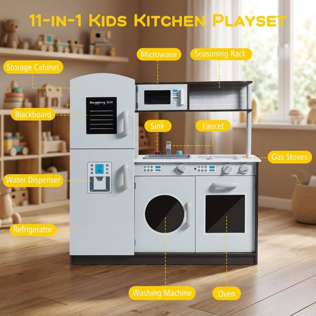 Redsmile Wooden Play Kitchen with Simulated Sounds, Kids Pretend Cooking Set with Stovetop and Storage, Toddler Kitchen Toy, Multicolor